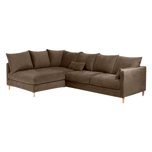 Canapé d'angle convertible velours taupe - Angle gauche
