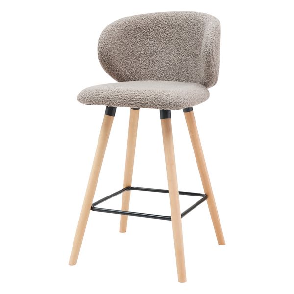 Chaise de bar tissu effet laine bouclette taupe