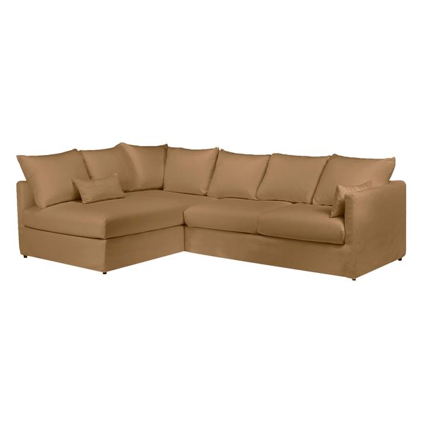Canapé d'angle convertible velours texuté moutarde - Angle gauche