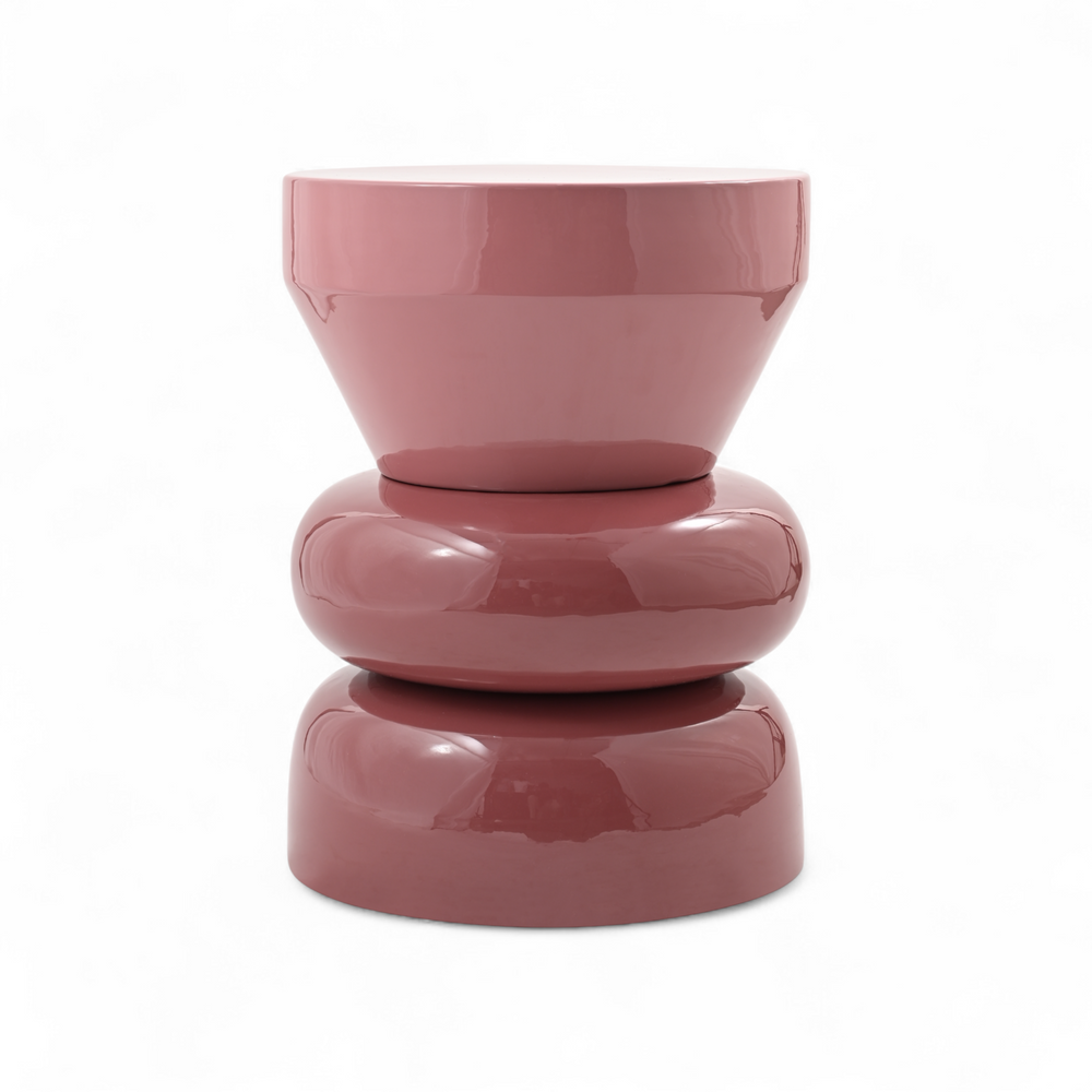Bout de canapé rond émail bi-color framboise