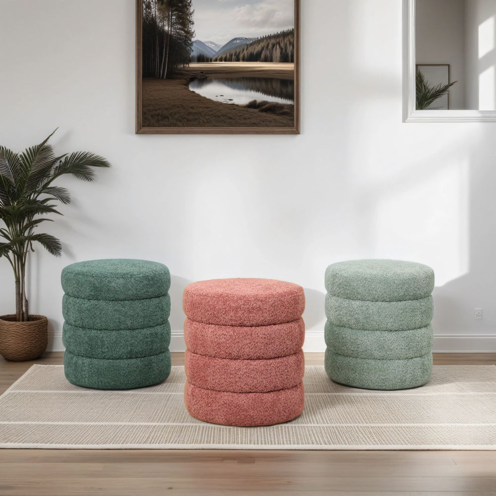 Pouf tissu effet fourrure rase vert d'eau