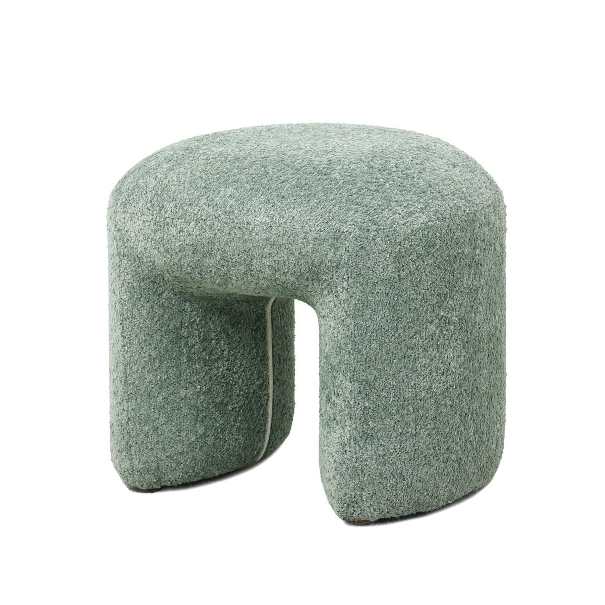 Pouf tissu effet fourrure rase vert d'eau