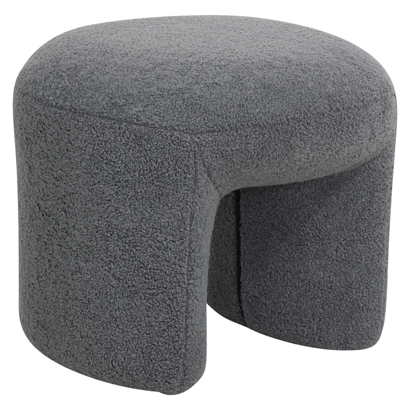 Pouf tissu effet laine bouclette gris bleu