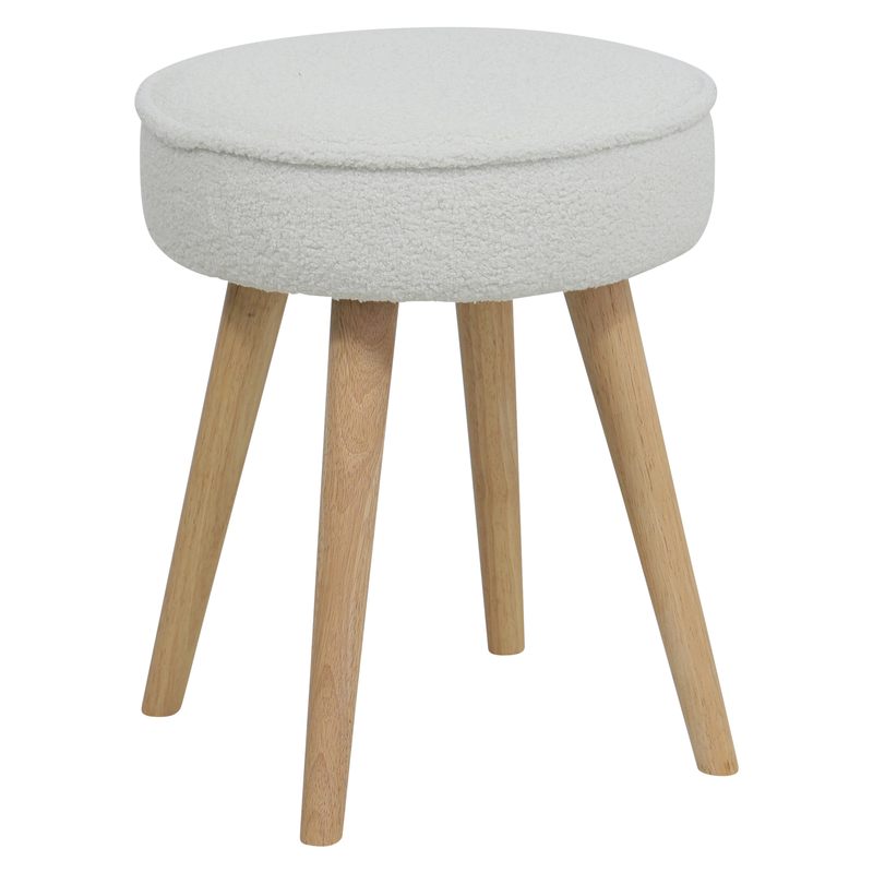 Pouf tissu effet laine bouclette écru
