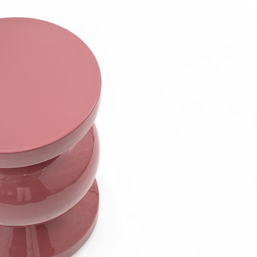 Bout de canapé rond émail framboise
