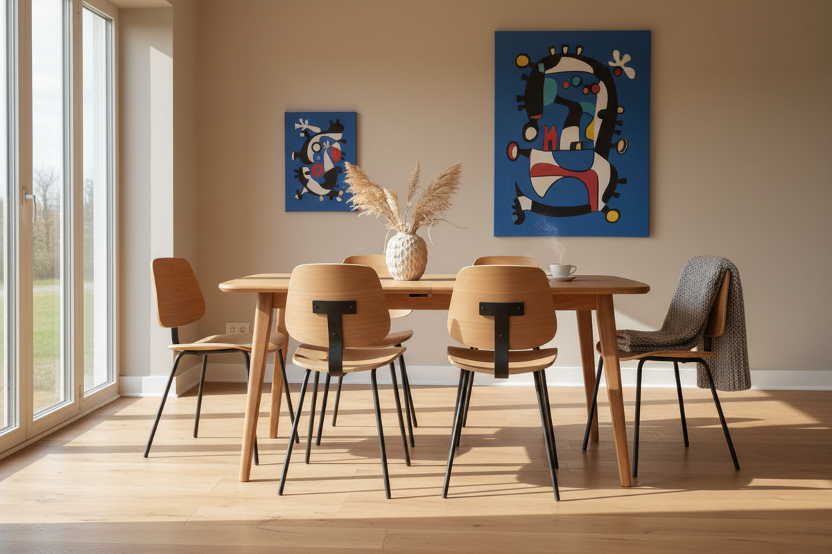 Salle à manger scandinave avec chaises Erra authentiques