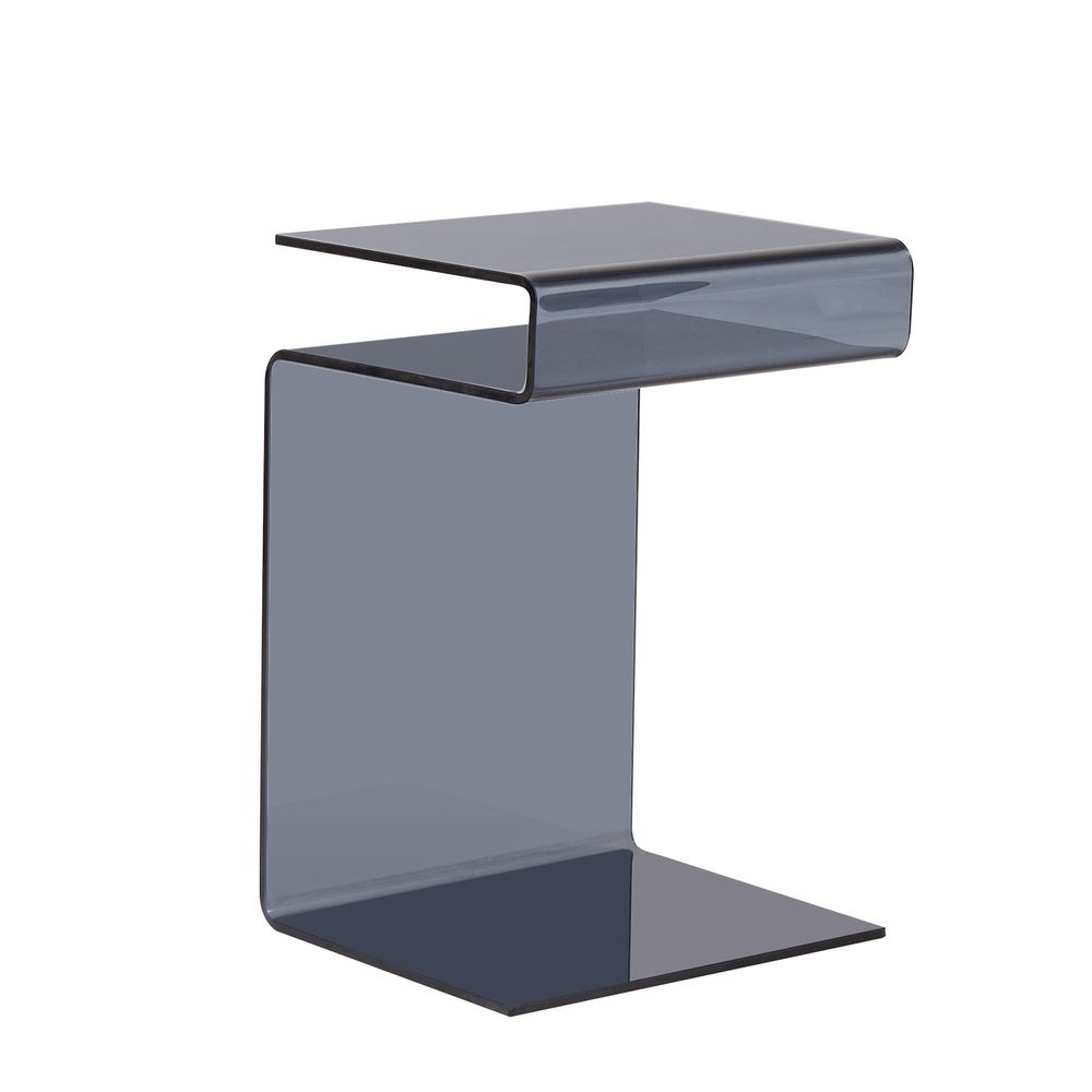 Table basse ou bout de canapé en verre trempé bleu gris