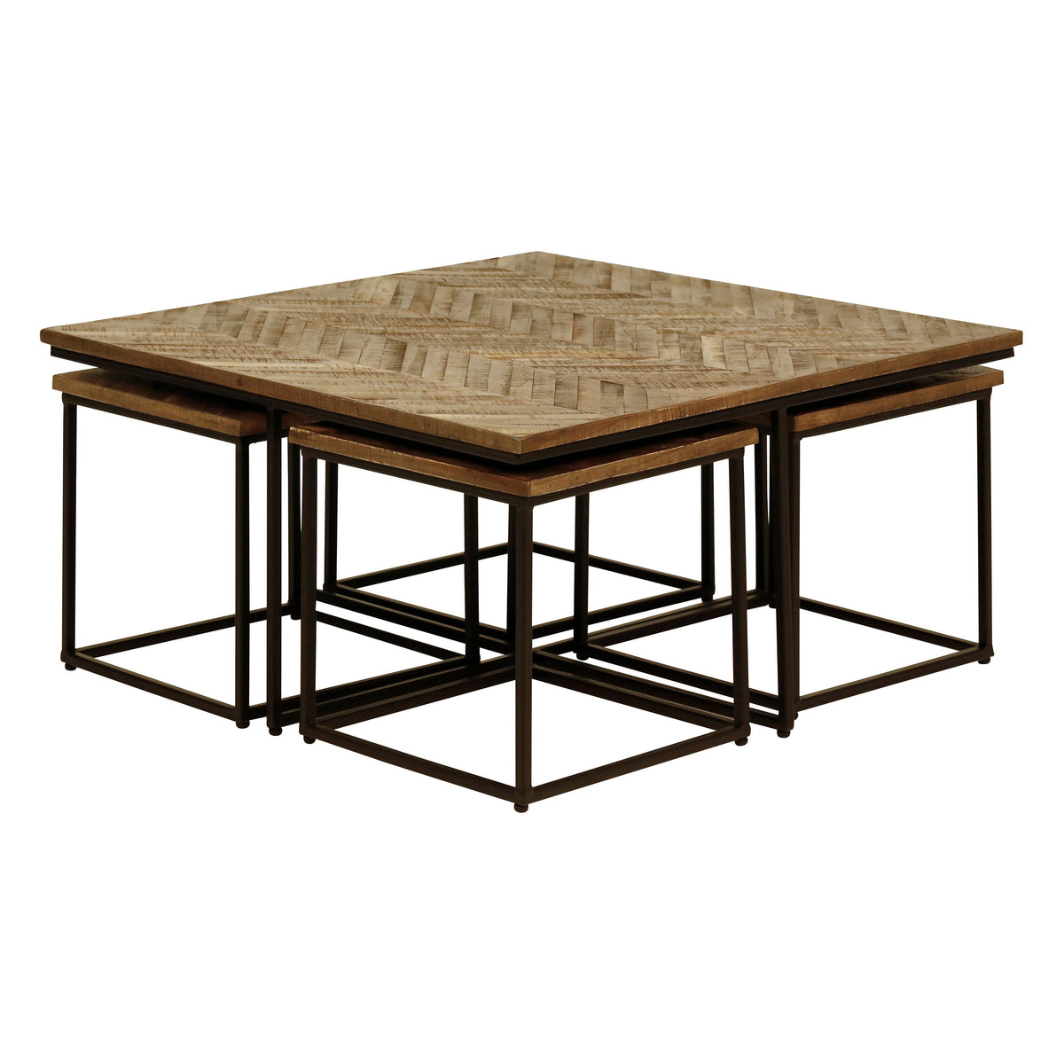 Tables basses carrées gigognes teck recyclé 90cm - Set de 5