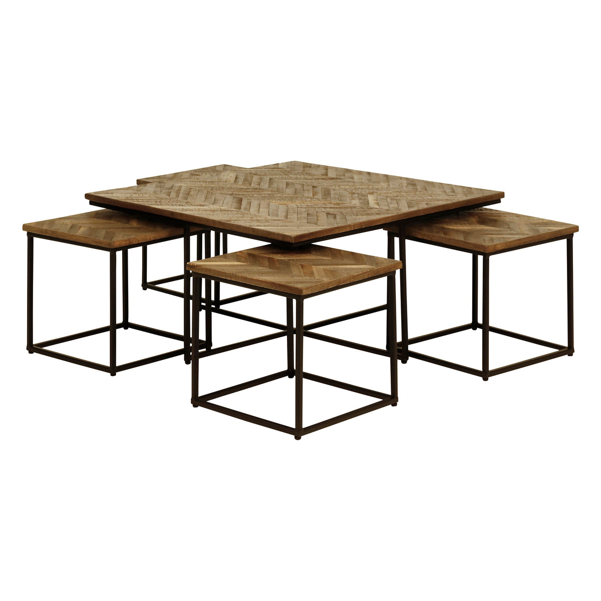 Tables basses carrées gigognes teck recyclé 90cm - Set de 5